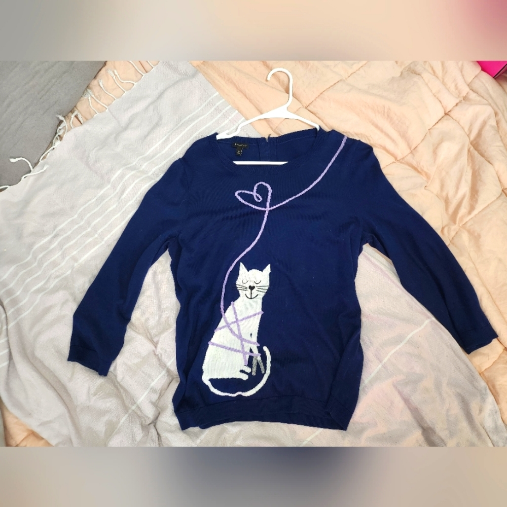 Talbots 3/4 Sleeve Lightweight Navy Sweater Size Medium